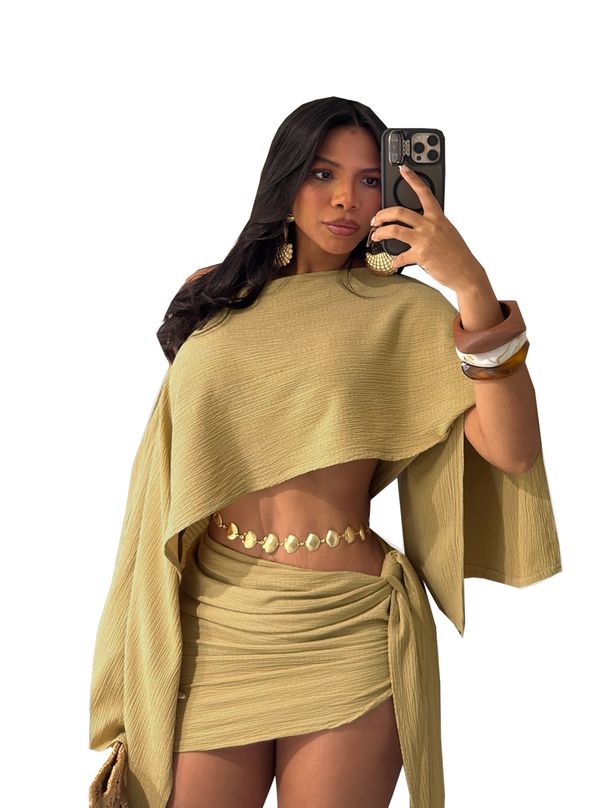 A740 Women's Breathable Off-Shoulder Top And Asymmetrical Skirt Set Elegant Sexy Beach Vacation Style Tie Waist Bodycon_ecoleips.com