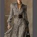 Women's Retro Plaid Print Shirt Dress V Neck Puff Sleeves High Waist Slim Fit A Line Skirt_ecoleips.com