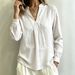Stand Collar V Neck Long Sleeve Slimming Shirt Loose Fit Women's Top Bestseller_ecoleips.com