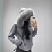 Women's Clothing Hooded Fur Collar Stitching Knitted Sweater Jacket Women's Knit Hooded Cardigan With Faux Fur Trim - Casual Fall & Winter Outerwear_ecoleips.com