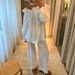 Women’s Clothing Ruffled One Shoulder Cardigan Women's White Shirt Loose Wide Leg Pants Fashion Suit Long Sleeve French Two Piece Suit_ecoleips.com