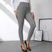 European American Foreign Trade Women's Leggings, Elegant Plaid Print With Button Decoration, Black And White_ecoleips.com