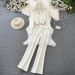 Women's Korean Style Two Piece Set Long Sleeved Zipper Hooded Slim Fit Knit Sweatshirt And Jacket High Waist Wide Leg_ecoleips.com
