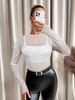 K New Small Stand Up Collar Long Sleeved Mesh Sand Transparent Rhinestone Decorative T-shirt Top For Women_ecoleips.com