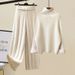 Plus Size Women's Winter Outfit Set - Cozy Knit Sweater, Cotton Vest & Wide Leg Pants (3-Piece)_ecoleips.com