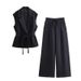 Women's Clothing Suit With Belt Linen Vest Vest Wide Leg Loose Straight Pants_ecoleips.com