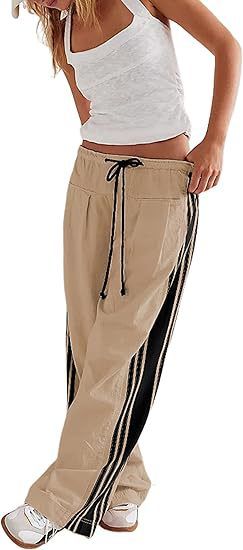 Women's Retro Sporty Style Side Striped Straight Leg Pants Loose Fit Elegant Casual Slippers Spring Summer New Fashion_ecoleips.com
