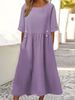 Summer Short Sleeve Cotton Linen Dress round Neck Loose Fit mid Length plus Size New Style Hot Selling for Export 2024 Q241_ecoleips.com