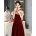 Off-the-shoulder Red Evening For Brides, Elegant French-style Engagement Dress, Wedding Velvet Mini Dress_ecoleips.com
