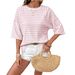 2026 Summer Tk Women's Round-Coll T-Shirt Simple, Versatile Design With Striped Half-Sleeve Style_ecoleips.com