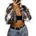 Women's Casual Plaid Short Shirt Fall Winter Long Sleeve Single Breasted Comfortable Coat_ecoleips.com
