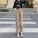 Khaki High-Waisted Straight-Leg Jeans For Women, Spring New Loose Slimming Cigarette Pants, Autumn Wear_ecoleips.com