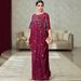 Hand-Embroidered Beaded Cape Dress With 3D Floral Details - Elegant Long Evening Gown_ecoleips.com