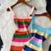 Chic Elastic Sexy Wrap Hips Maxi Long Dress Women Y2K Rainbow Knitted Bodycon Summer Dress Streetwear Ladies Outfits Sundress_ecoleips.com