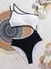 Women's Clothing One Shoulder One Piece Swimsuit Metal Ring Contrast Color Stitching Bikini Swimsuit Set_ecoleips.com