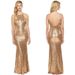 Women's popular nightclub evening dress gold sequin slim fit U-shaped sexy backless suspender long dress_ecoleips.com
