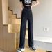2025 High Street Women's Black Casual Jeans, Loose Wide-Leg Trendy Hong Kong Style Straight-Leg Dad Pants_ecoleips.com