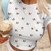 Slim Fit Crew Neck T-Shirt for Women All over Cherry Print Machine Washable Summer Fashion Casual Wear_ecoleips.com