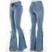 Women's Clothing Jeans Mid Waist Flared Lace Up Denim Trousers Stretch Jeans Women's Flared Pants_ecoleips.com