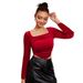 Voya Women's Clothing 2026 Spring/summer French Retro Style Socialite Temperament Square Collar Base Shirt Red Velvet Top_ecoleips.com