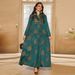 Women's Clothing Middle Eastern Muslim Robe Dubai Dress V Neck Jacquard Beading New Women's Clothing_ecoleips.com