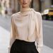 Satin Ribbon Women's Shirt Stand Collar Long Sleeve Luxury Commuting Relaxed Everyday Wear Comfortable Feshion_ecoleips.com