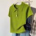 Women's Knitted Short Sleeve T-Shirt Casual Stylish Loose Fit Summer Collared Shoulder Top New Style_ecoleips.com