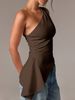 New Irregular Backless Slim Solid Color Top, Slanted Shoulder Versatile And Thin Sleeveless T-shirt_ecoleips.com