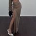 Verve Women's Fashion 2025 Autumn New French Style Elegant High Waist Slit Pleated Floral Decorated Midi Skirt_ecoleips.com