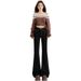 American Style Black Flared Jeans For Women, Fleece-Lined, Autumn And Winter New High-Waisted Slimming Button Pocket_ecoleips.com