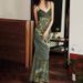 PB228 Fashionable Summer Elegant Style Women's Slim Fit Strap V-Neck Mermaid Dress_ecoleips.com