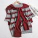 Korean Style Striped Knit Sweater Set - Contrast Color Short Sleeve Top & Shawl_ecoleips.com