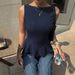 Women's Sleeveless Fitted Waist Top With Ruffled Hem Versatile Style Backless Design Bow Tie_ecoleips.com