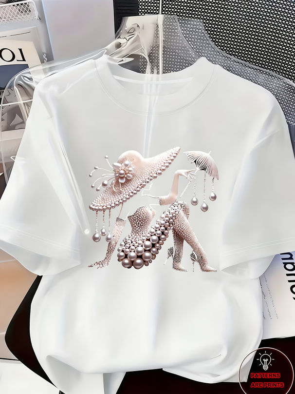 Elegant And Light Luxury Style Outfit Women's Printed T-shirt Light Luxury Gorgeous Daily Spring/summer Casual Short Sleeve Top_ecoleips.com
