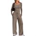Women's Fashion Casual Solid Color Square Neck Long Sleeve Top And Wide Leg Pants Two Piece Set Spring/Autumn Sportswear_ecoleips.com