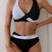 Women's Sexy Color-Block Bikini Set Crossover Design Two-Piece Swimsuit Fresh Cute Style Polyester_ecoleips.com
