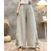 Suitable For All Seasons Women's Linen 2025 Summer High Waist Loose Slimming Straight Ethnic Style Embroidered Solid Color Casual Pants Thin_ecoleips.com