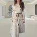 White Butterfly Embellished Belt Maxi Dress Elegant Slim Fit Long Sleeve European American Style Women's Clothing_ecoleips.com