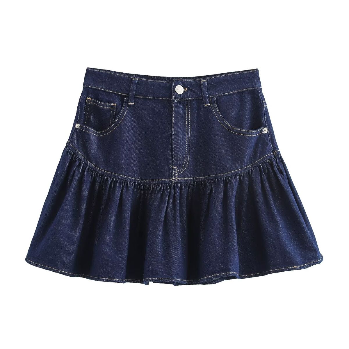 Verve 2025 Autumn New Street Fashion Versatile High-Waisted Slimming Mini Denim Flared Skirt For Women_ecoleips.com