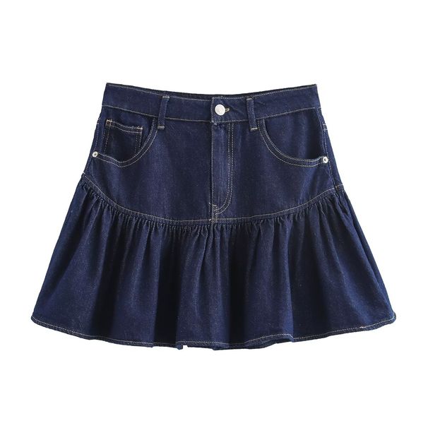 Verve 2025 Autumn New Street Fashion Versatile High-Waisted Slimming Mini Denim Flared Skirt For Women_ecoleips.com