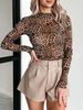 Women's Clothing Bottoming Shirt Leopard Mesh Print Long Sleeved Top Female_ecoleips.com