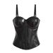 Women's PU Leather Underbust Corset Top With Boning & Removable Pads, Fashion Bustier For Outerwear_ecoleips.com