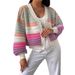 Women's Clothing Rainbow Striped Lantern Sleeves_ecoleips.com
