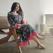 AB366 Women's Floral Print Maxi Dress Long-Sleeve Boho Style Tribal-Inspired Available in Pink Purple Green Sizes S to XXL_ecoleips.com