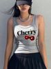 Delicious Cherries Printed Singlet Summer Y2K Women Ribbed Knit Vest Korean O-Neck Soft Cotton Tank Tops Sporty Slim Sleeveless_ecoleips.com