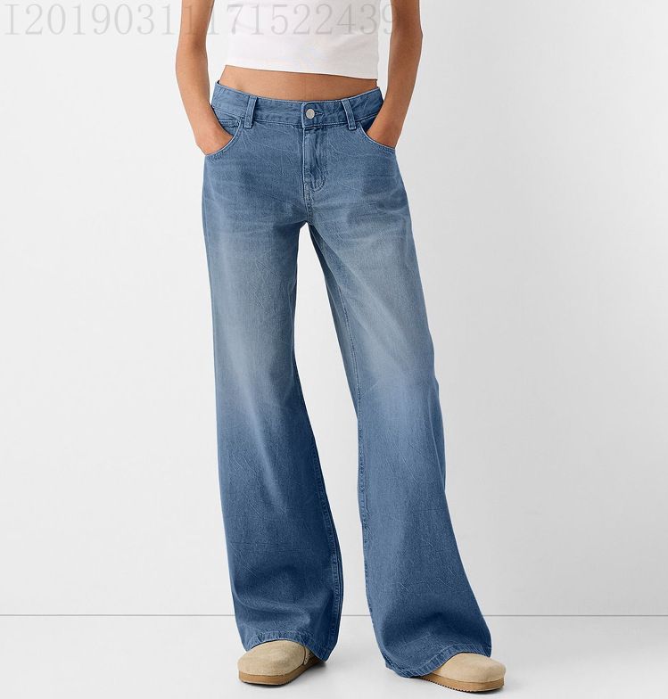 Women's Clothing Loose Wide Leg Jeans For Women Solid Color Casual All Match Denim Trousers_ecoleips.com