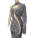 Women's Clothing Fashion Round Neck One Shoulder Heavy Nail Crystal Diamond Ostrich Feather Sequin Hip Party Dress_ecoleips.com