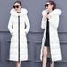 Girl Women's Long Winter Coat With Faux Fur Collar, Slim Fit Thermal Padded Jacket, Knee-Length Thickened Warm Parka For Cold Weather_ecoleips.com