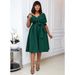 Summer New Arrival Independent Station European And American Plus-size Women's Sexy Deep V-neck Flared Dress Gown_ecoleips.com