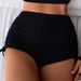 Fashion Swimsuit Women's Sexy V Neck Tankini Set Two Piece Solid Color Drawstring Flat Leg Overseas Warehouse_ecoleips.com